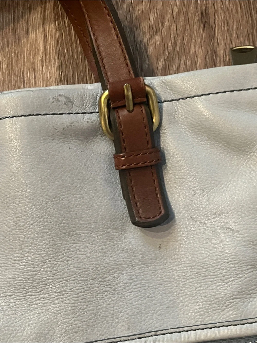 Fossil Explorer Light blue-Gray Leather fold over tote/Messenger Bag